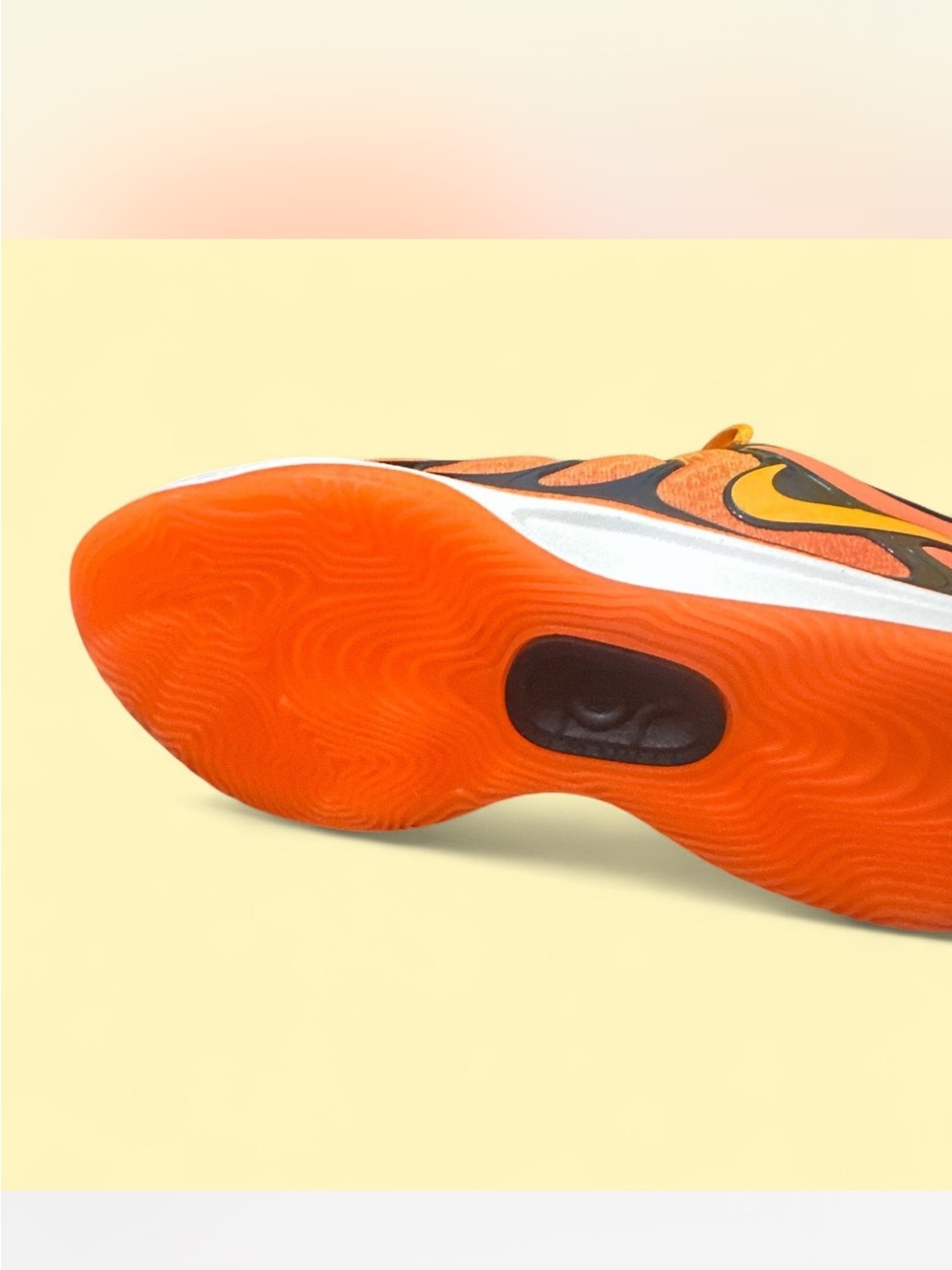 Nike Orange and Black Basketball Shoe with Yellow Swoosh. unisex shoes - Picture 3 of 5